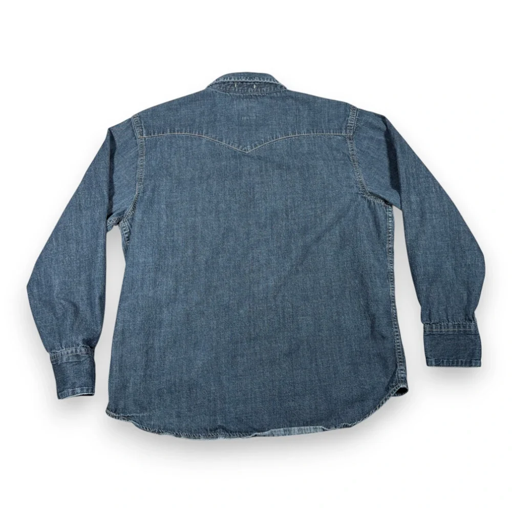 Levis Western Shirt Adult LARGE Blue Denim Dark Wash Pearl Snap Regular Fit